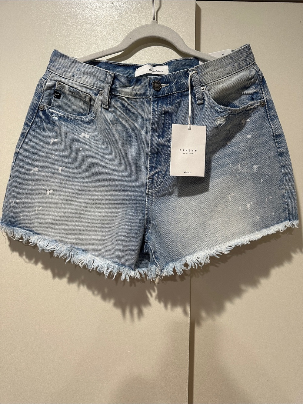 NWT Kancan Light Blue Frayed Hem Denim Shorts Size 29